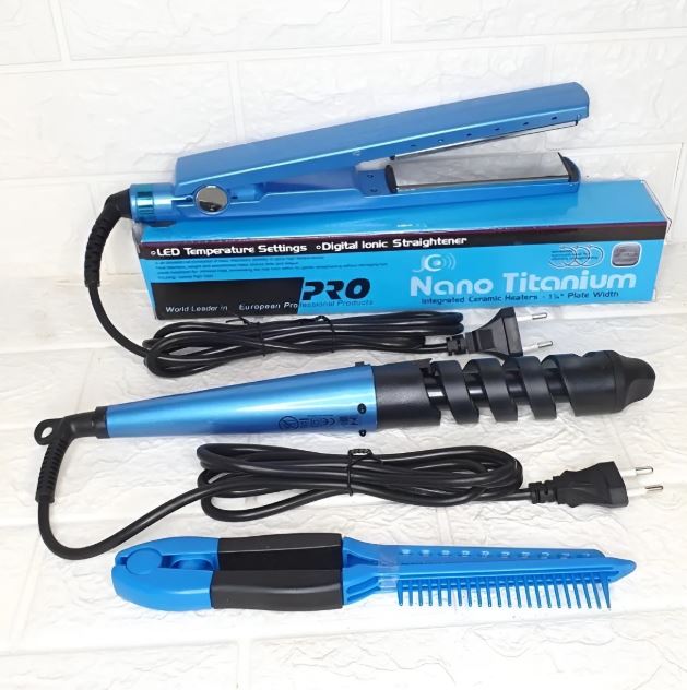 ✨ Kit 3 en 1 Plancha + Rizadora Nano Titanium – ¡Belleza Profesional en Casa!